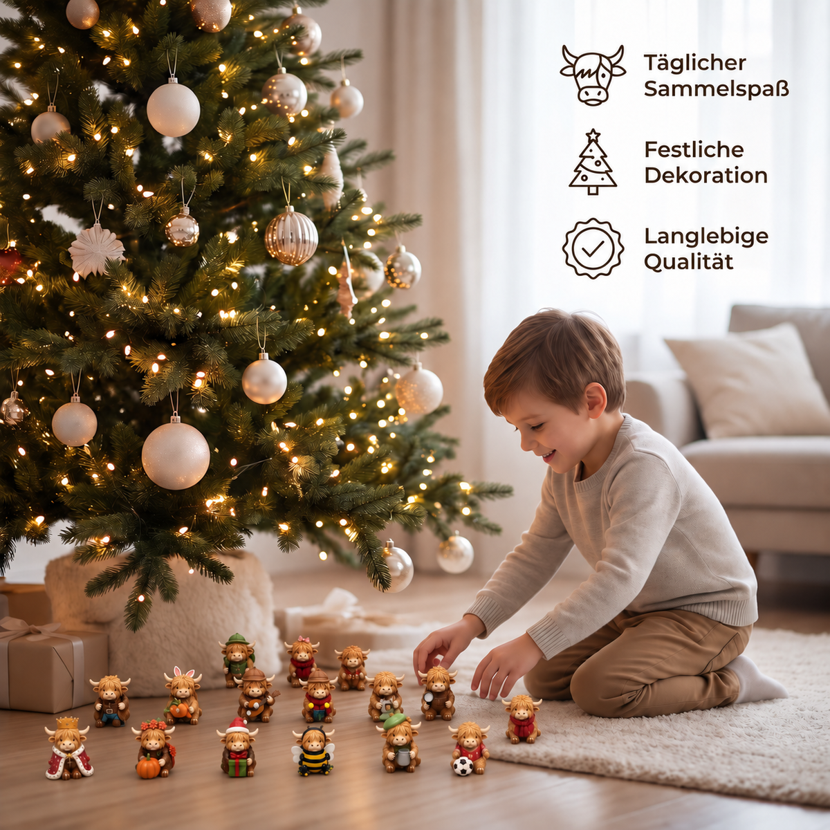 24-Dagen Adventskalender met Highland Runderen als verzamelbare mini-figuren