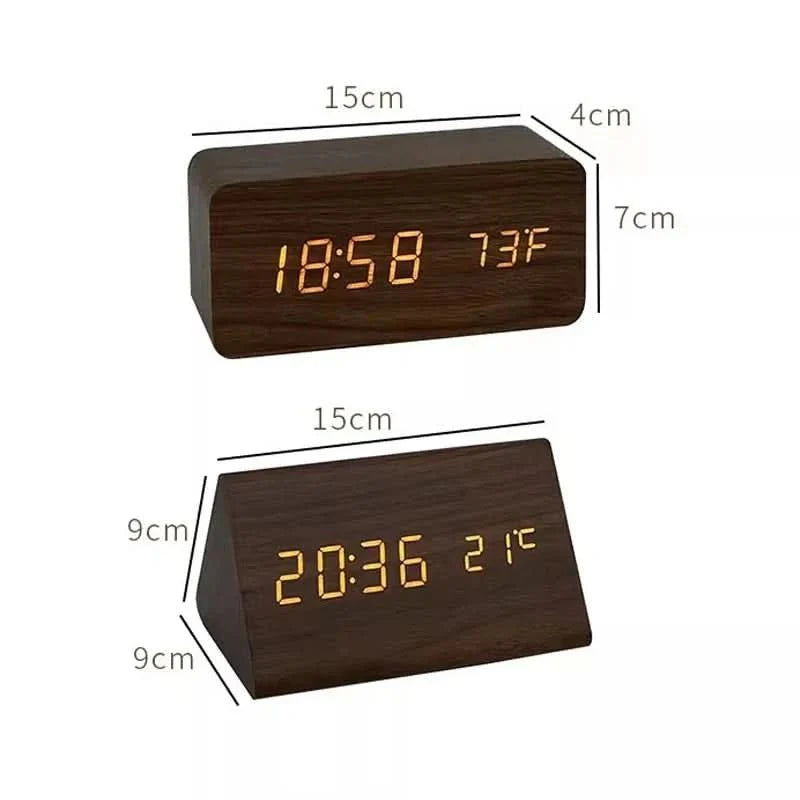 Futura Wecker Houtlook LED Met Drie Alarmen Temperatuurweergave Instelbare Helderheid