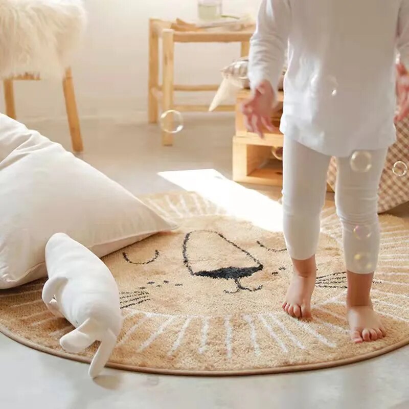Ronde Leeuw Vloerkleed voor Kinderen Zacht Polyester Tapijt 80cm 100cm 120cm