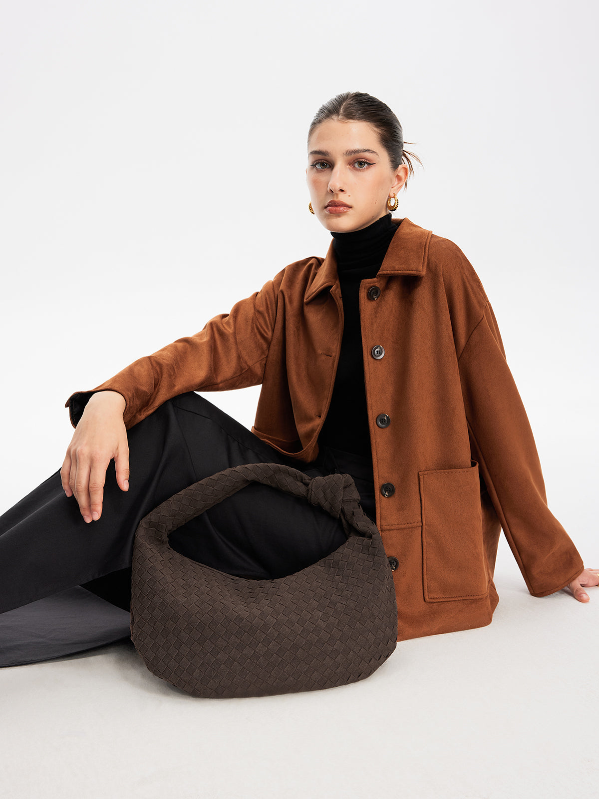 Dames Suède Handtas Bruin Één Maat Polyurethaan