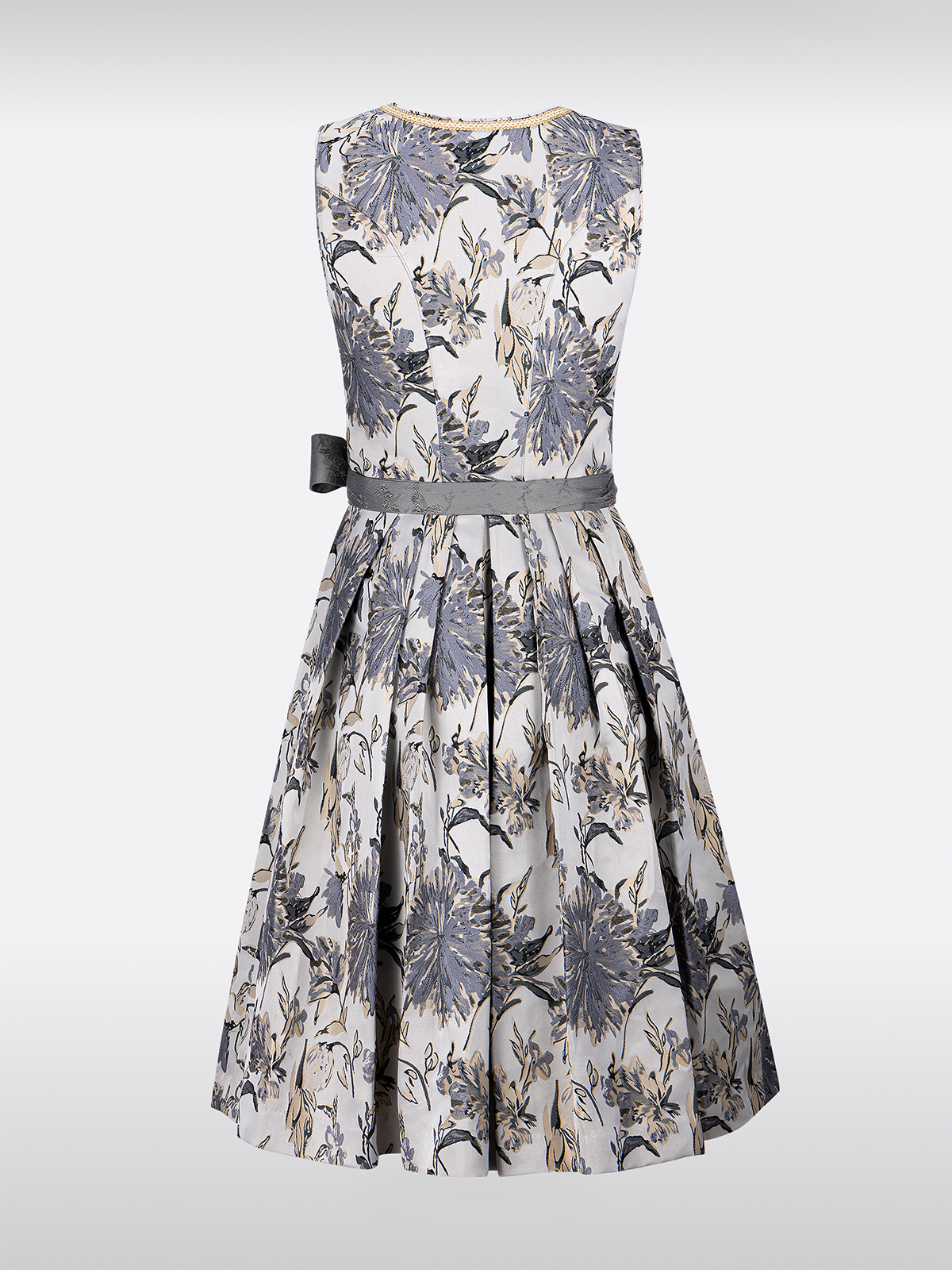 Grijze Rechte Halslijn met Bloemenpatroon Dirndl