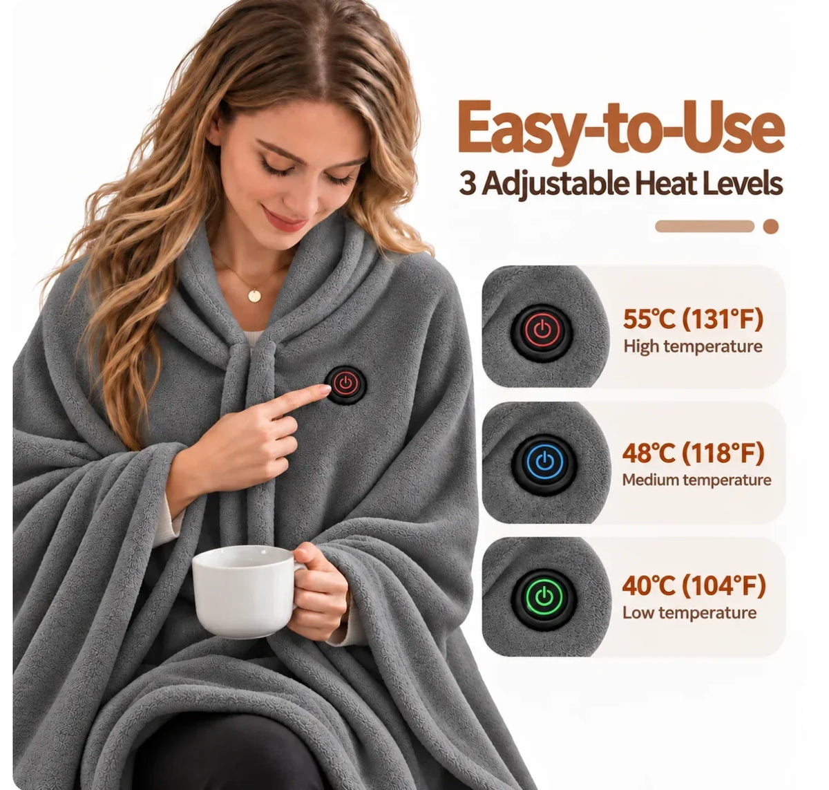 Elektrische Verwarmde Deken Poncho – 3 Warmtestanden