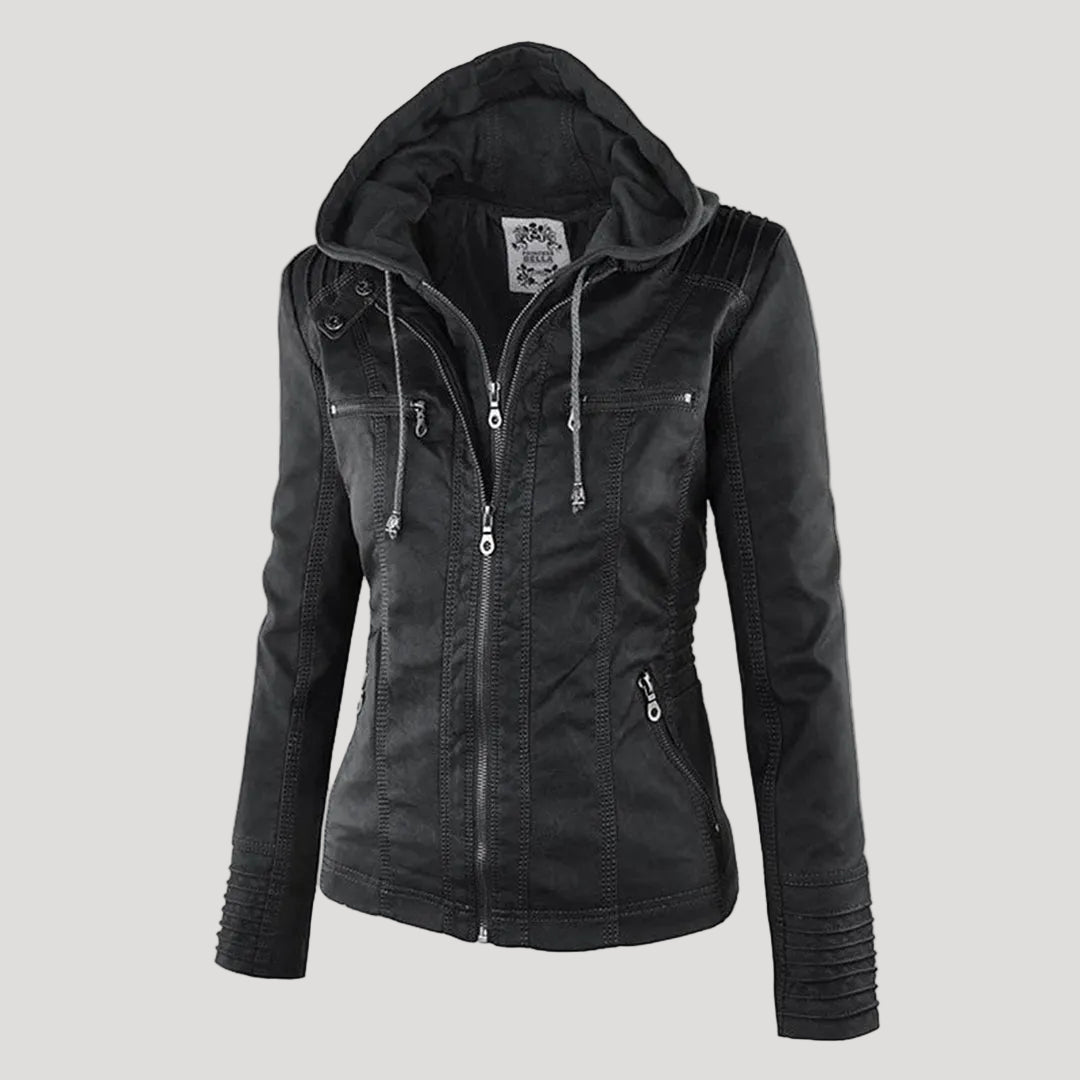Waterdichte Dames Faux Leren Jas met Capuchon