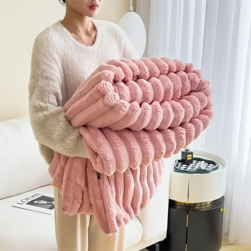 Gestreepte Fleece-Decke van Flanel – Zachte en Pluizige Plaid voor Alle Seizoenen