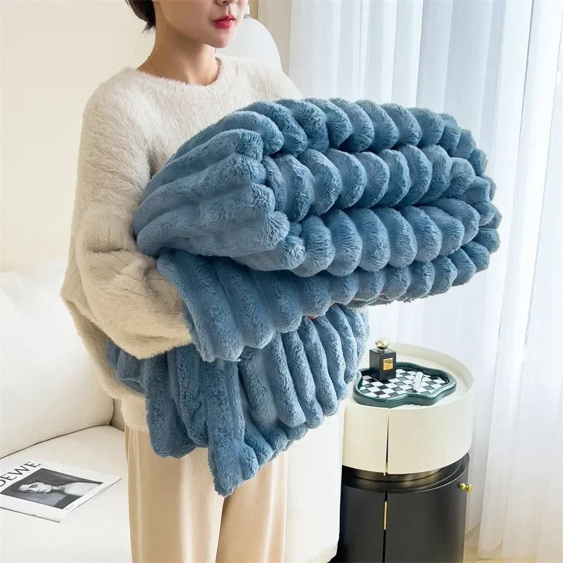 Gestreepte Fleece-Decke van Flanel – Zachte en Pluizige Plaid voor Alle Seizoenen