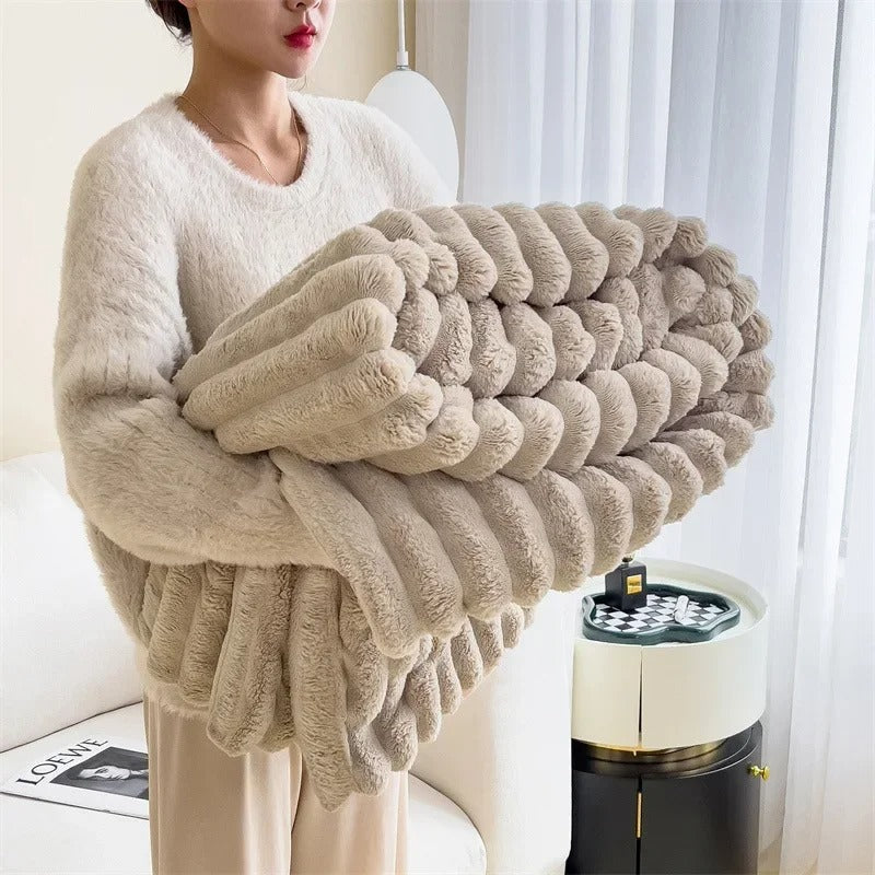 Gestreepte Fleece-Decke van Flanel – Zachte en Pluizige Plaid voor Alle Seizoenen