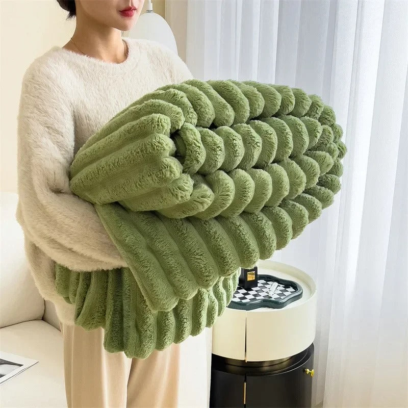 Gestreepte Fleece-Decke van Flanel – Zachte en Pluizige Plaid voor Alle Seizoenen
