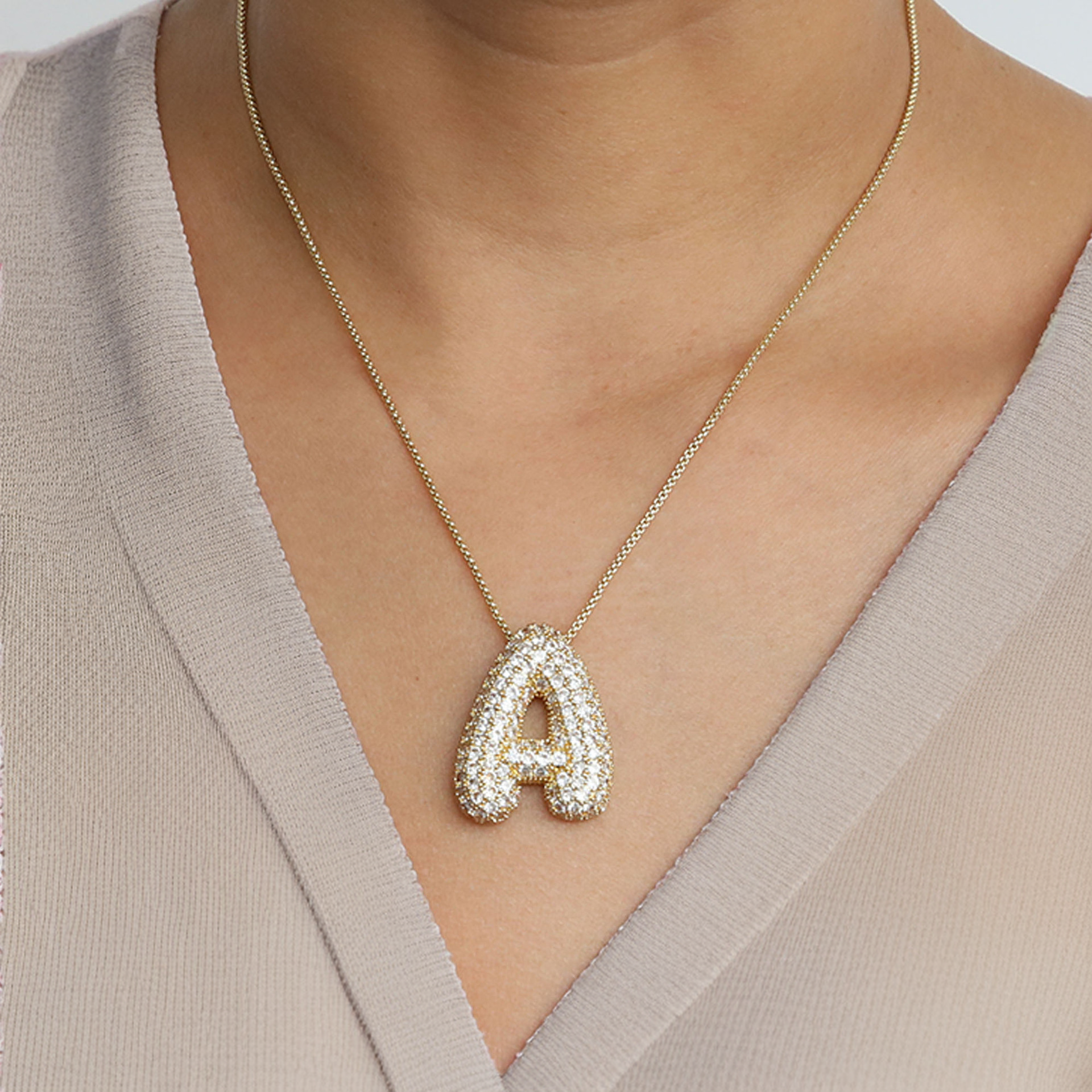 Bubble Initial-Diamant-Halsketting