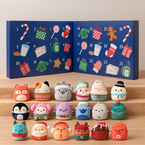 SquishJoy Vakantie Verrassingsset | Feestelijke adventskalender gevuld met knuffelbare Squishmallows!