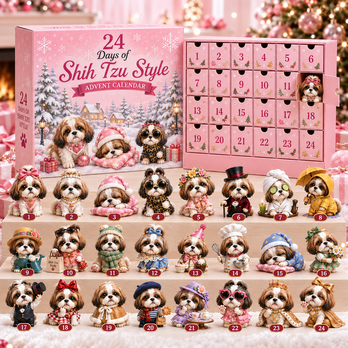 Christmas Shih Tzu Adventskalender – 24 Unieke Verzamelitems voor Hondenliefhebbers