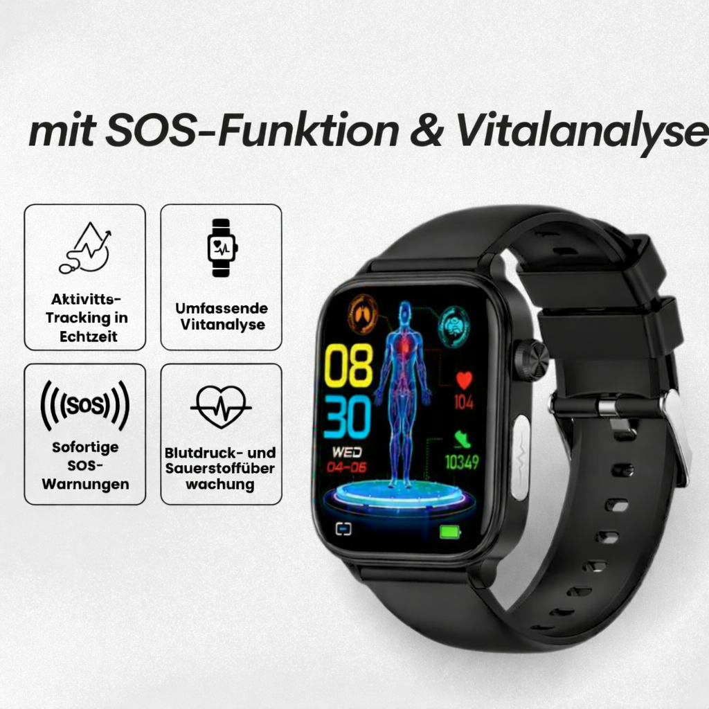 Smartwatch met SOS Noodalarm & Valdetectie | Hartslag, Zuurstof en Activiteit Tracking | Bluetooth & Waterbestendig