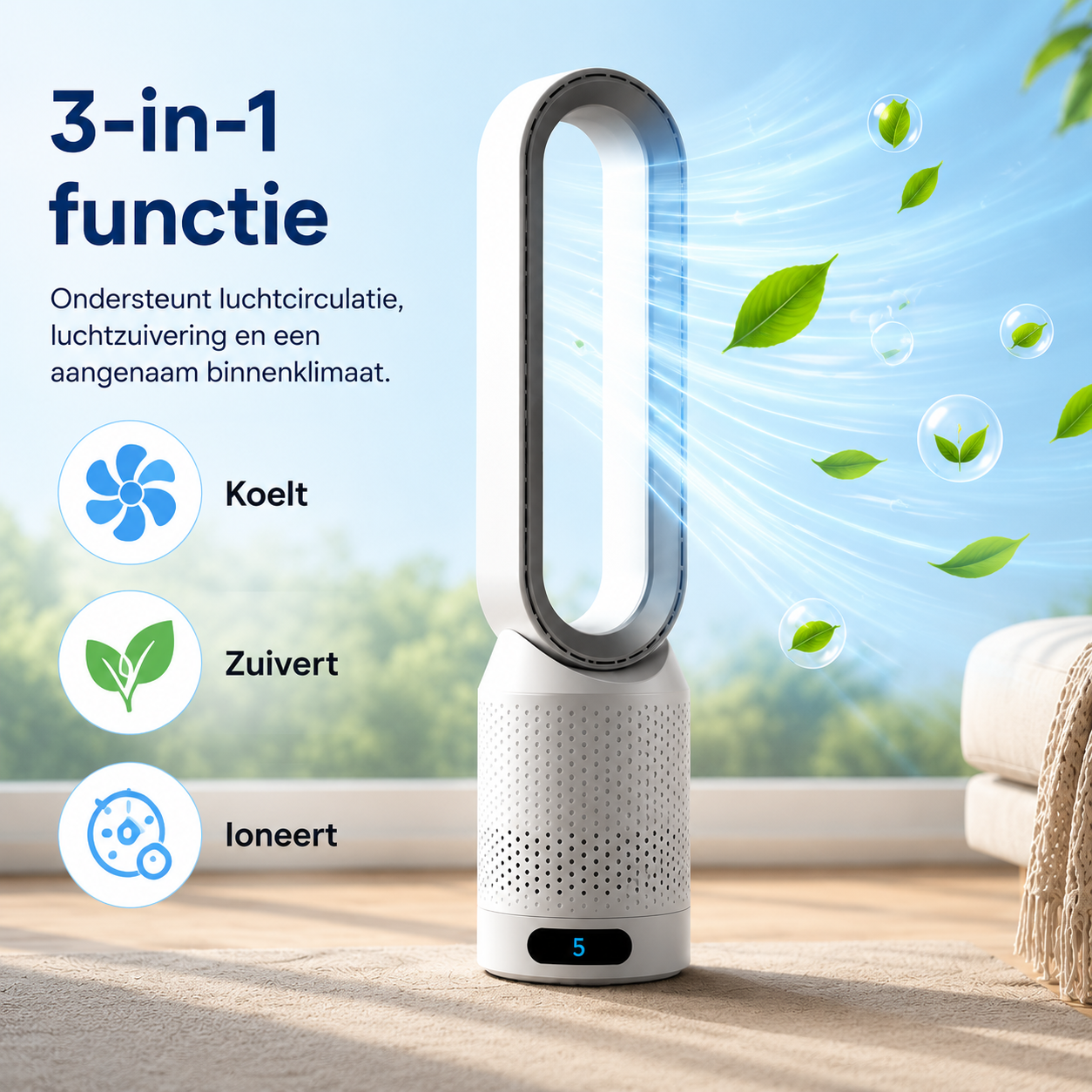 AirPure - 3-in-1 Luchtkoeler - Zuivert en Ioneert