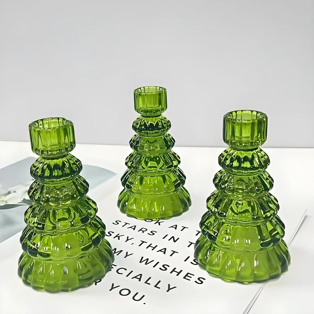 LumiTree Glas-Kaarsenhouder Set – 3-delig Boomvormige Tafeldecoratie
