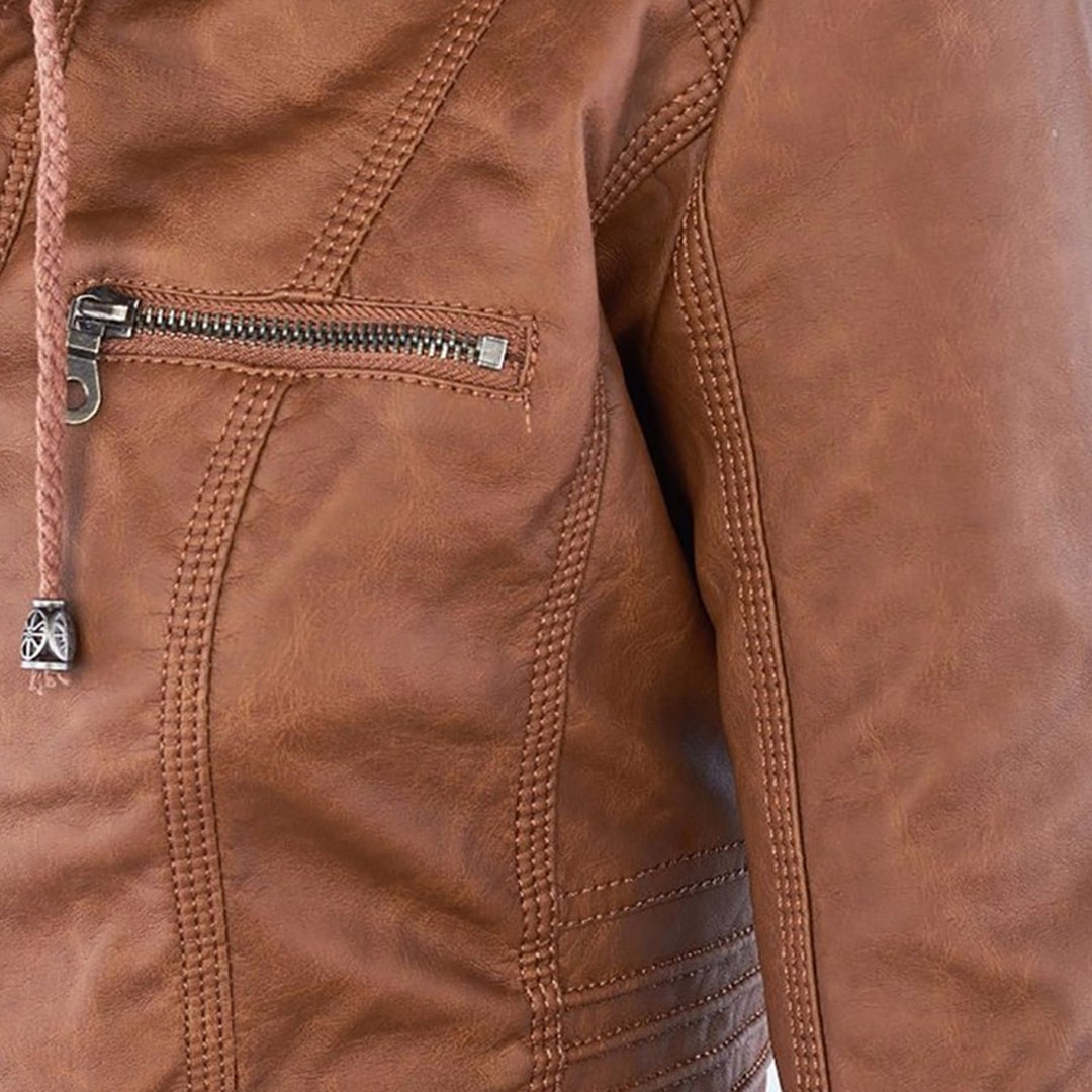 Waterdichte Dames Faux Leren Jas met Capuchon