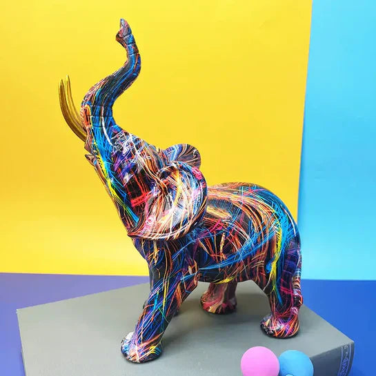 ColorTrunk | Levendig Kunstwerk & Uniek Dapper Ontwerp Olifant Sculptuur