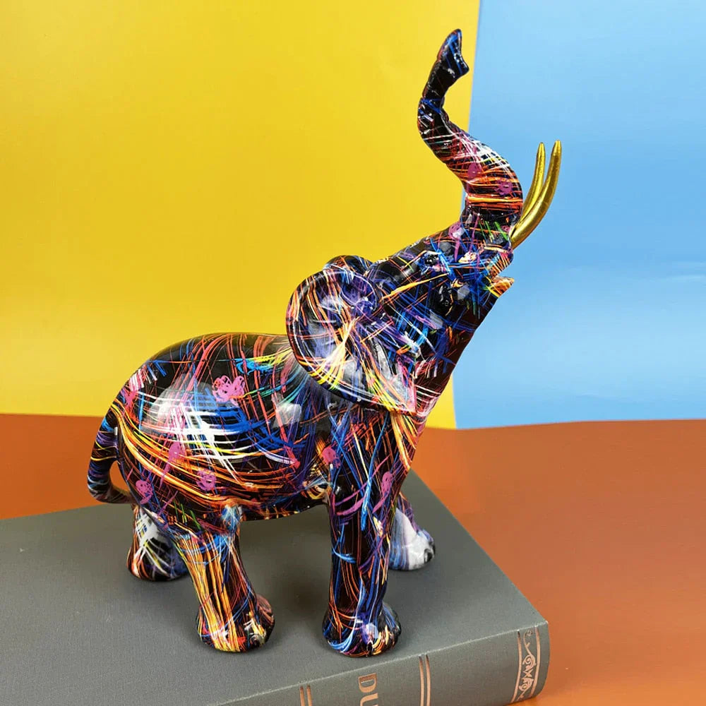 ColorTrunk Levendige Olifantensculptuur Uniek Gedurfd Ontwerp