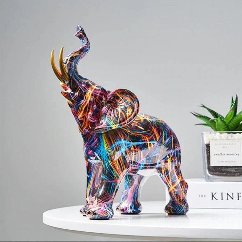 ColorTrunk | Levendig Kunstwerk & Uniek Dapper Ontwerp Olifant Sculptuur