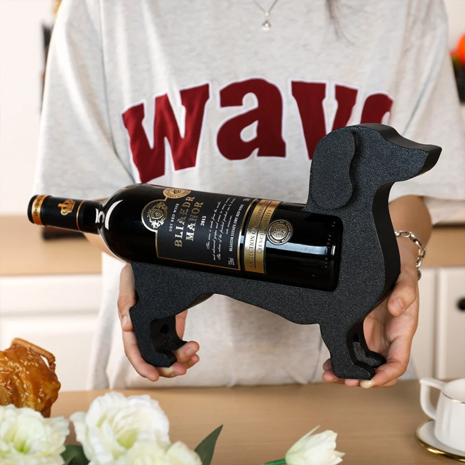 Wijnfleshouder Teckel CorkHound | Origineel Design | Stevig & Decoratief | Voor 375–500 ml