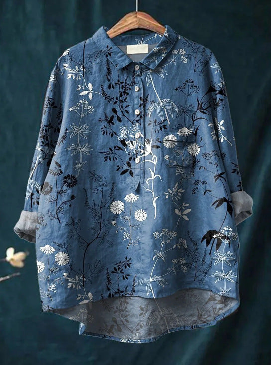 Mary | Blouse van katoen en linnen met bloemenprint