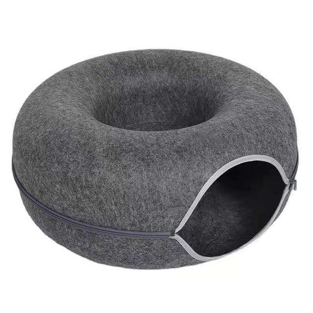 Gezellige Donut Kattenbed – Pluche Materiaal, Antislip Onderkant, 20-Inch Diameter, Ideaal voor Ontspanning en Spel