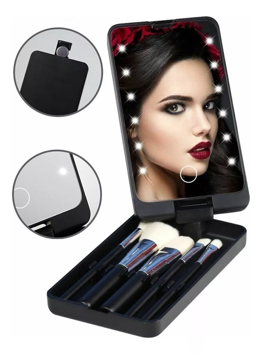 BloomBeauty Set | Gepersonaliseerde Geboortebloem Make-up Kwasten met LED Spiegel – Het Perfecte Cadeau voor Haar