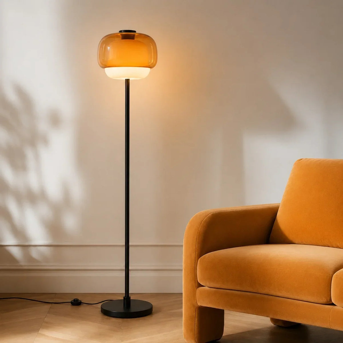 Moderne Glazen Vloerlamp – Elegante Designlamp met Sfeerverlichting