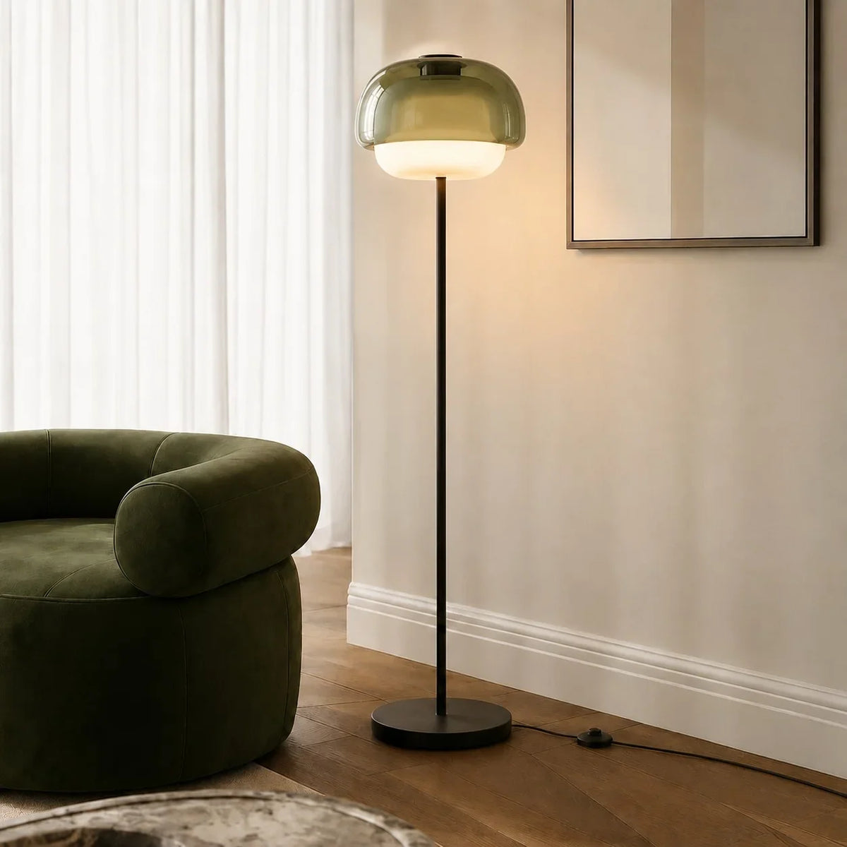 Moderne Glazen Vloerlamp – Elegante Designlamp met Sfeerverlichting