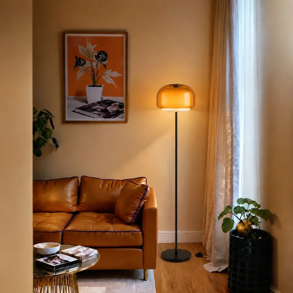 Moderne Glazen Vloerlamp – Elegante Designlamp met Sfeerverlichting