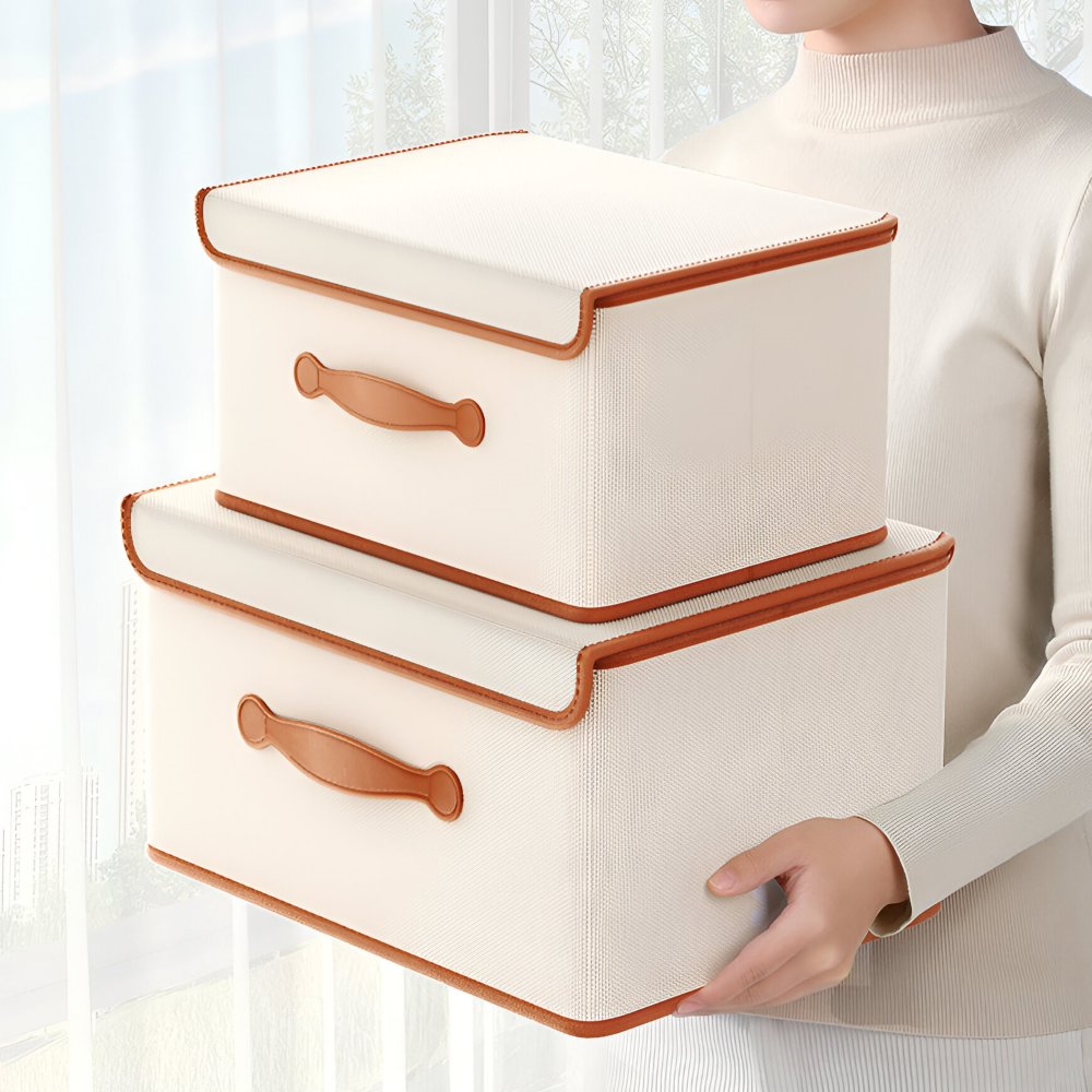 Lorvane – Opvouwbare Opbergbox Met Deksel En Leren Handgrepen
