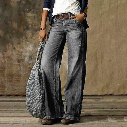 MW | Vintage Denim Jeans met Wijde Pijpen en Hoge Taille