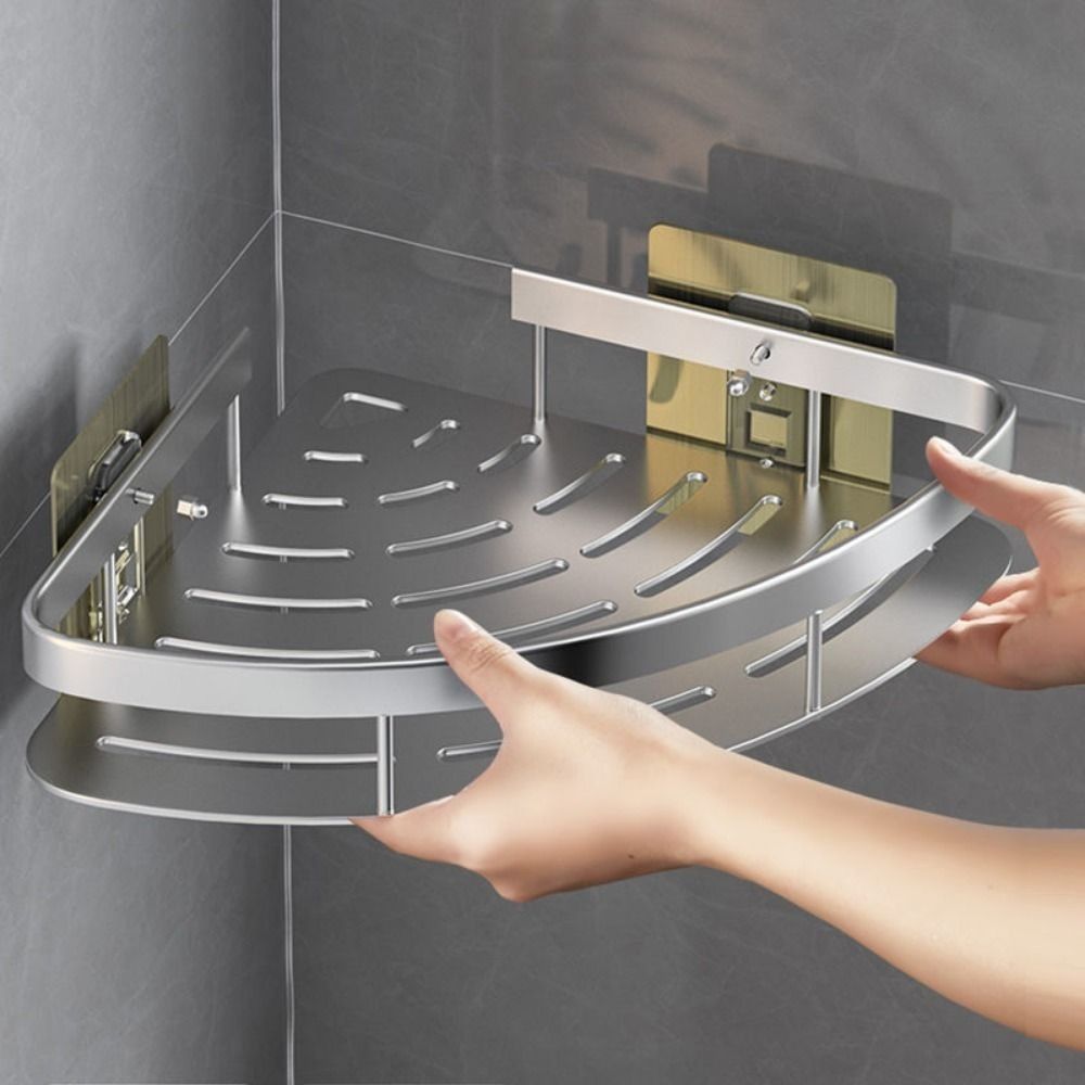 HoekHouder Aluminium Wandrek – Ruimtebesparende Badkamer Organizer Zonder Boren