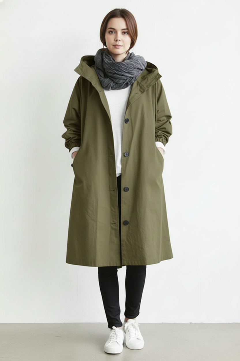 Wind- en waterdichte trenchcoat voor vrouwen – Met capuchon voor herfst en winter