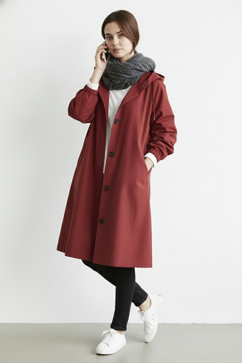 Wind- en waterdichte trenchcoat voor vrouwen – Met capuchon voor herfst en winter