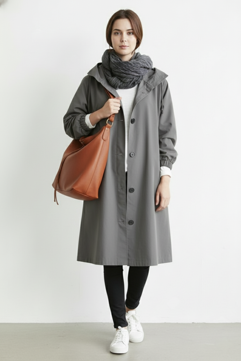 Wind- en waterdichte trenchcoat voor vrouwen – Met capuchon voor herfst en winter