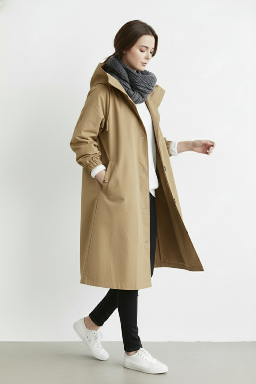 Wind- en waterdichte trenchcoat voor vrouwen – Met capuchon voor herfst en winter