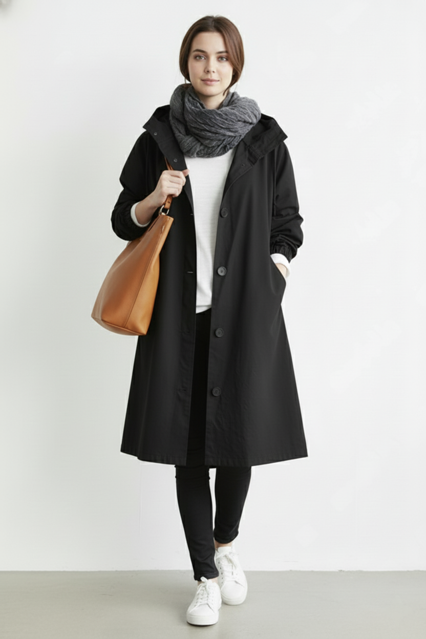 Wind- en waterdichte trenchcoat voor vrouwen – Met capuchon voor herfst en winter