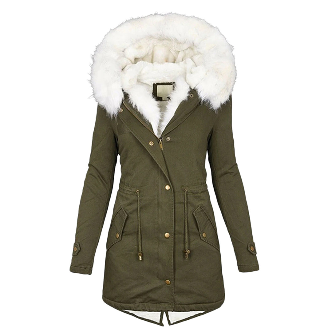 Warme Fleecegevoerde Winterjas Dames – Winddichte Lange Jas met Capuchon