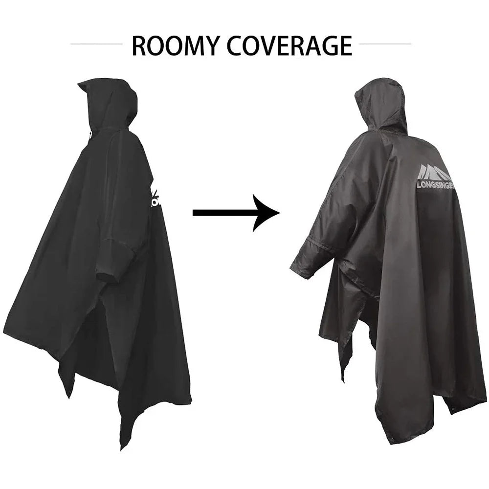 3-in-1 Draagbare Waterdichte Regenjas - Verstelbaar, Lichtgewicht en Herbruikbaar voor Mannen en Vrouwen, Ideaal voor Wandelen, Jagen en Klimmen