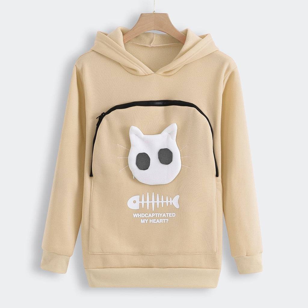 Hug Pouch Sweater voor Dierenliefhebbers – Gezellig Katoenen Ontwerp met Verwijderbare Voering en Kangoeroezak