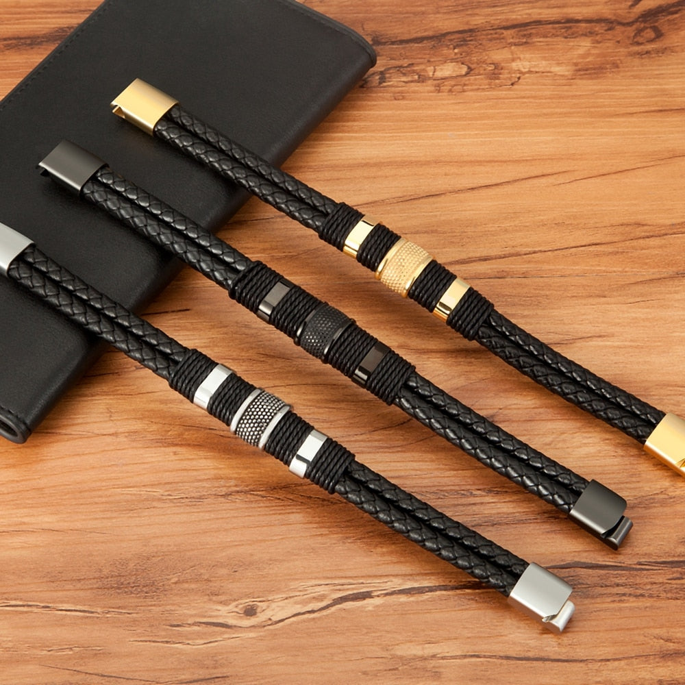 Armband in gevlochten leerstijl
