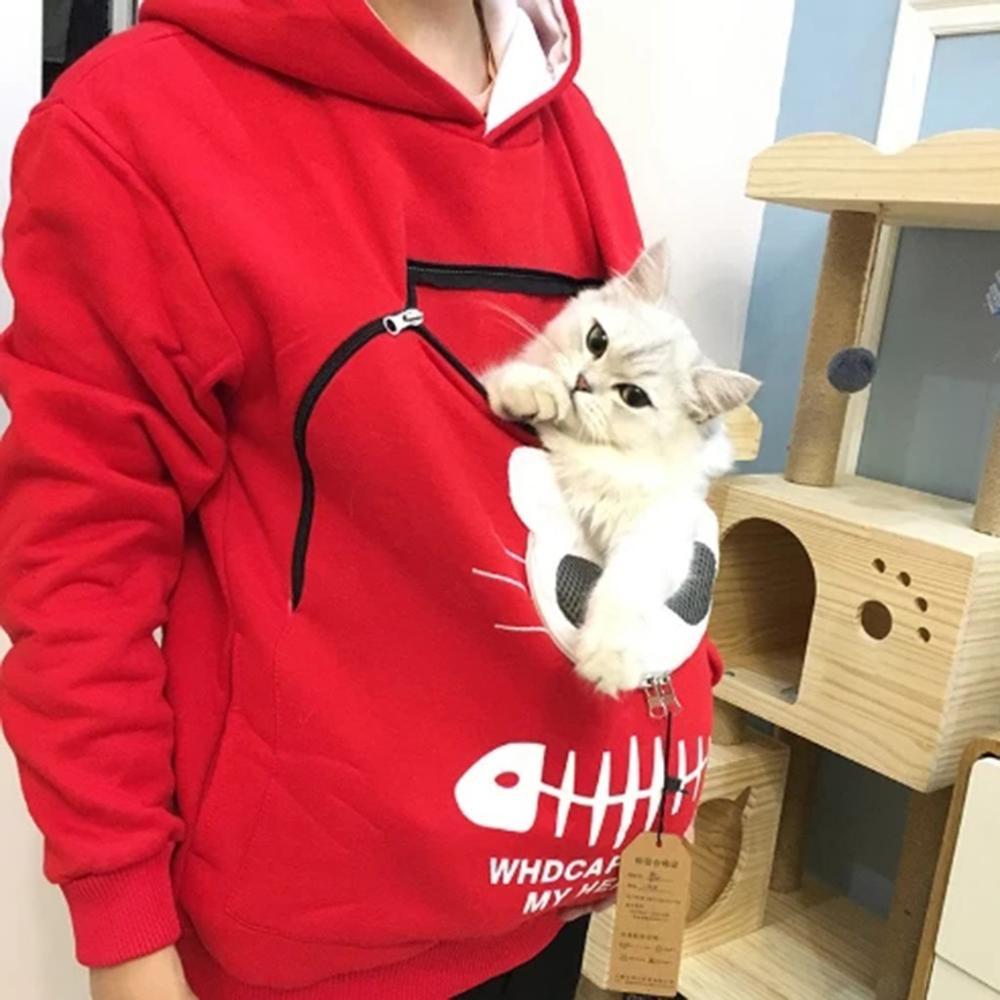 Hug Pouch Sweater voor Dierenliefhebbers – Gezellig Katoenen Ontwerp met Verwijderbare Voering en Kangoeroezak
