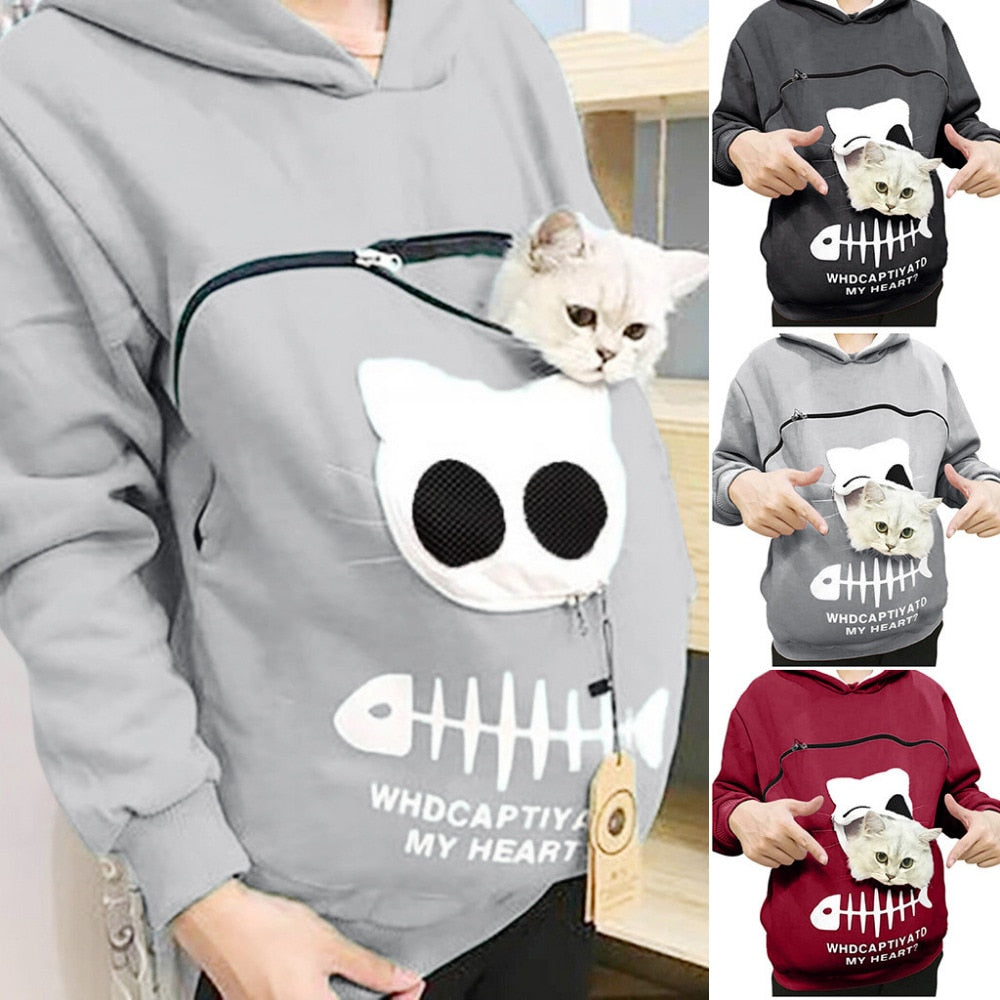 Hug Pouch Sweater voor Dierenliefhebbers – Gezellig Katoenen Ontwerp met Verwijderbare Voering en Kangoeroezak