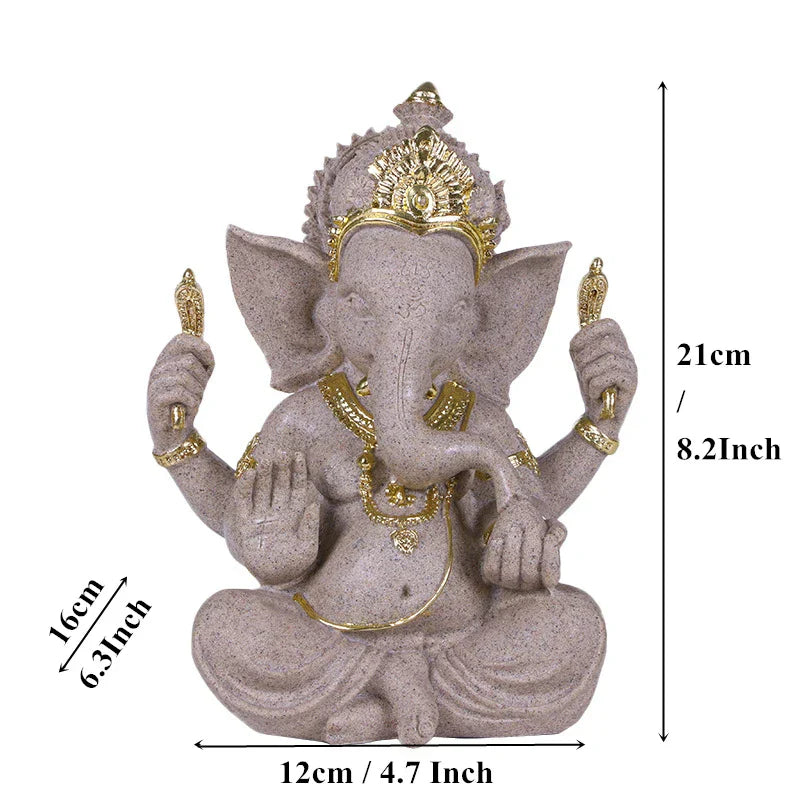 Huisdecoratie Natuur Zandsteen Indische Ganesha Beeld Religieuze Hindoe Olifant God Standbeelden Fengshui Olifantenkop Boeddha