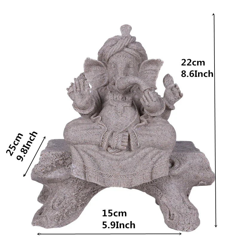 Huisdecoratie Natuur Zandsteen Indische Ganesha Beeld Religieuze Hindoe Olifant God Standbeelden Fengshui Olifantenkop Boeddha
