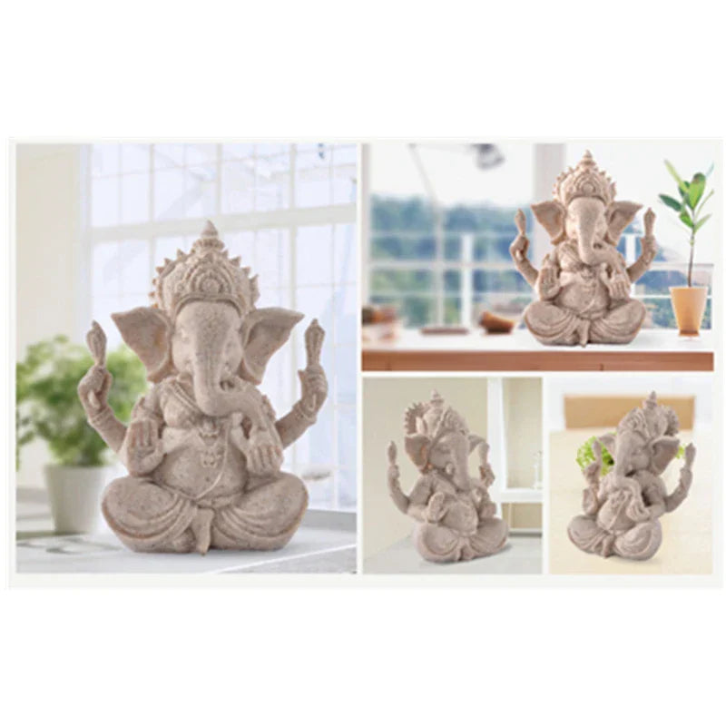 Huisdecoratie Natuur Zandsteen Indische Ganesha Beeld Religieuze Hindoe Olifant God Standbeelden Fengshui Olifantenkop Boeddha