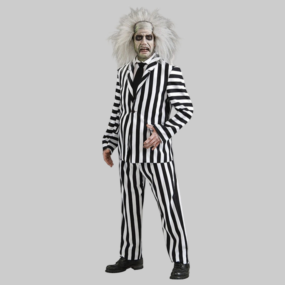 Halloween Kostuum Zwart Witte Gestreepte Pak