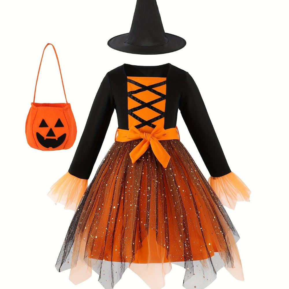 Halloween Heks Kostuum Kinderen Mesh Feestjurk