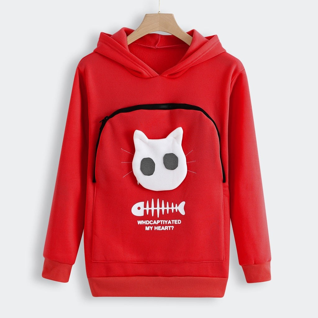 Hug Pouch Sweater voor Dierenliefhebbers – Gezellig Katoenen Ontwerp met Verwijderbare Voering en Kangoeroezak