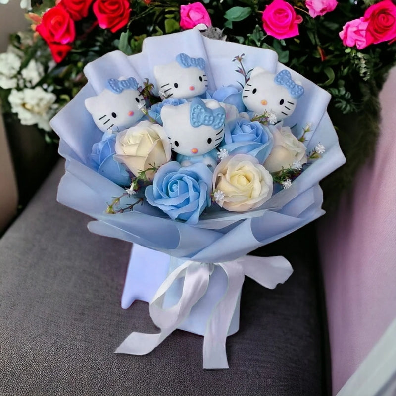 Kleurrijke Synthetische Bloemenboeket Met Hello Kitty Figuren Voor Cadeaus En Decoratie