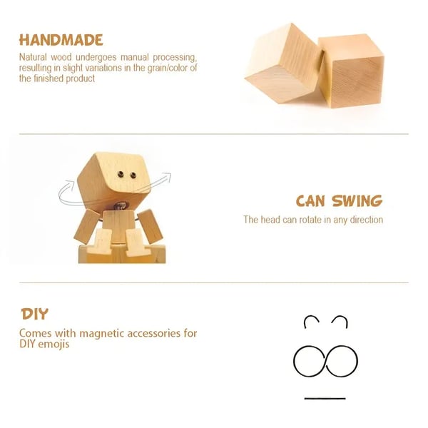Houten Decoratie Figuur met Beweegbare Wipfunctie en Verwisselbare Gezichten